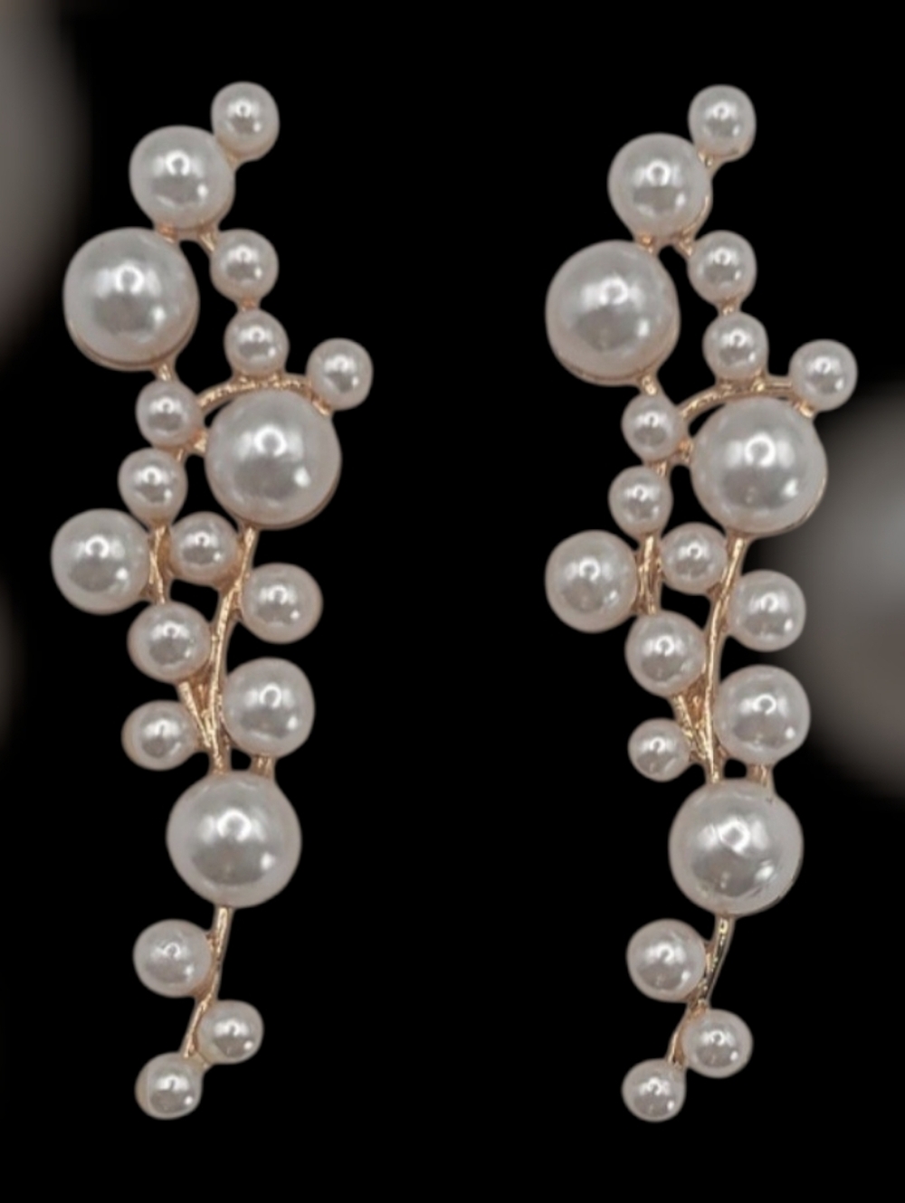 Corina Pearl Branch Drop Earrings in White and Gold New
